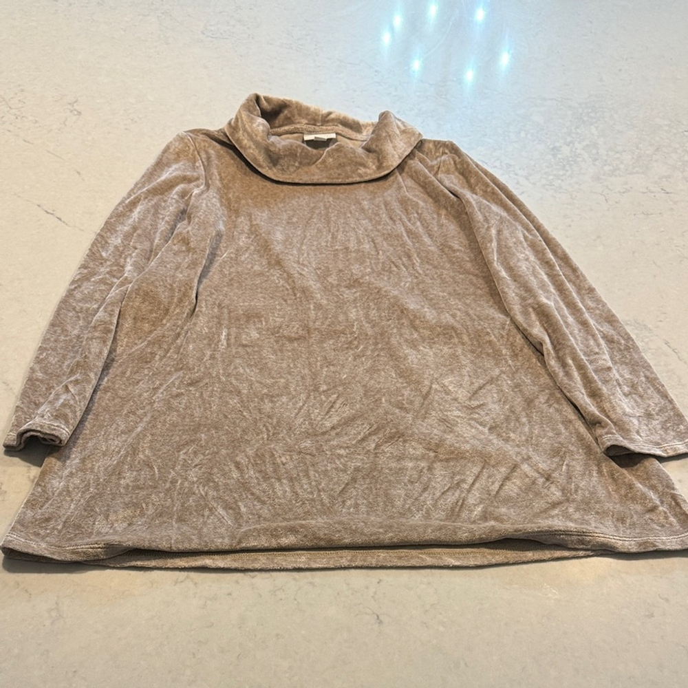 Pure Jill Tan Velvet Cowl Neck Top Medium